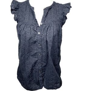 Madewell Ruffle Sleeve Eyelet Bib Top Black Size XS